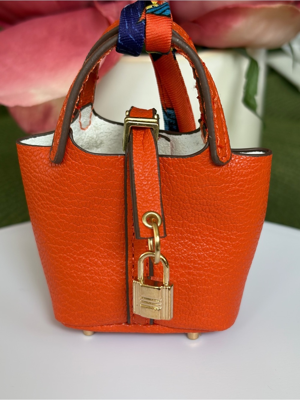 Mini Leather Bucket  Bag Charm iPod and Ear bod Holder/ Case ORANGE H